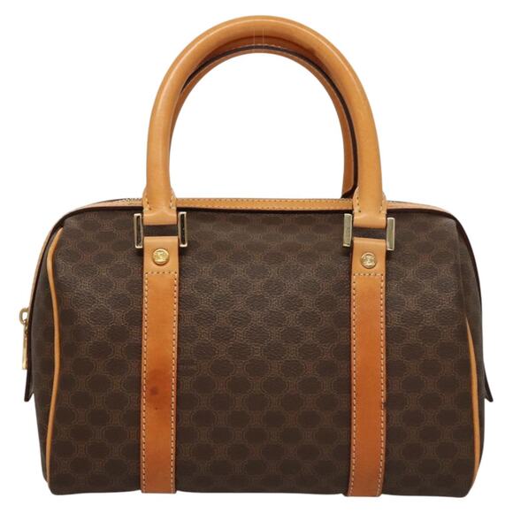 CELINE Macadam Canvas Hand Bag Pvc Leather Brown Gold - Picture 2 of 12